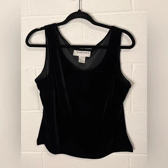 🌻$11 Deal!🌻 Victor Costa Women's Black Velvet Tank Top Size L $11 DEAL - Picture 1 of 5